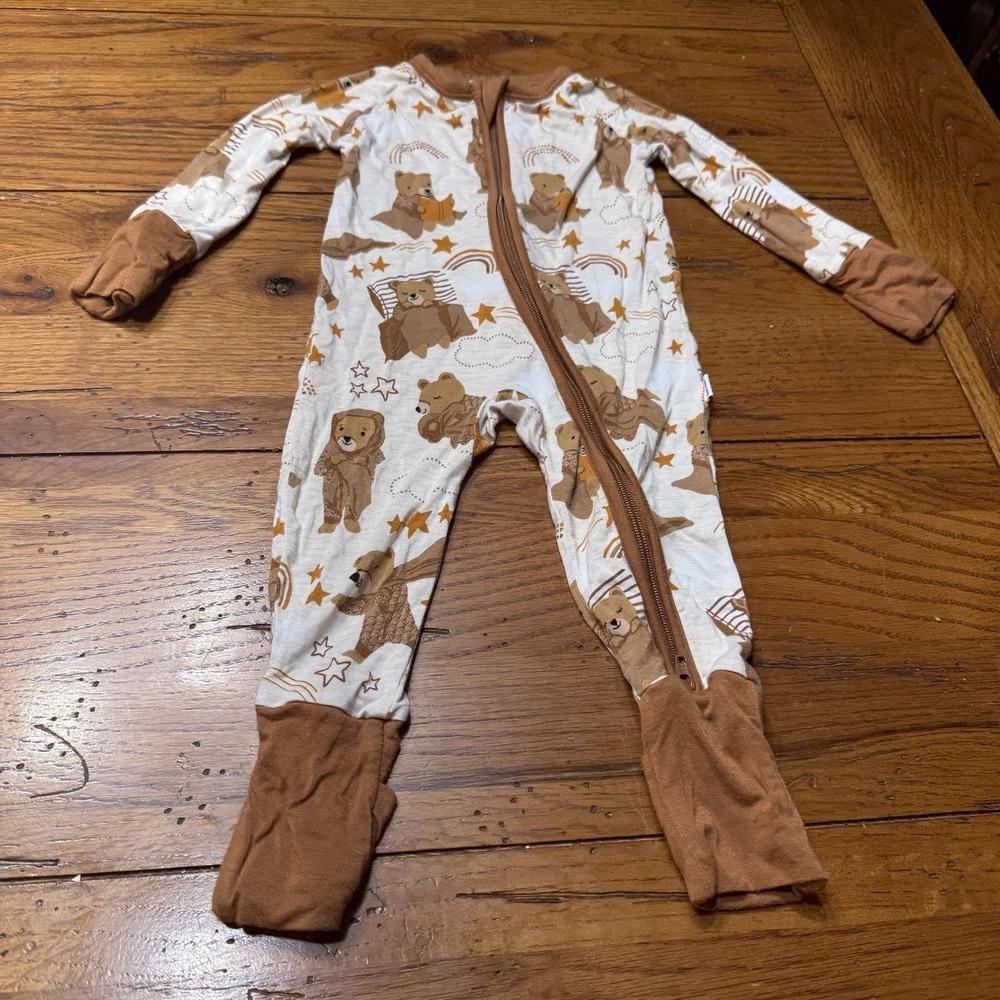 Little Sleepies Bear Bamboo Zip One Piece Pajamas Brown Long Sleeve 0-3 Months